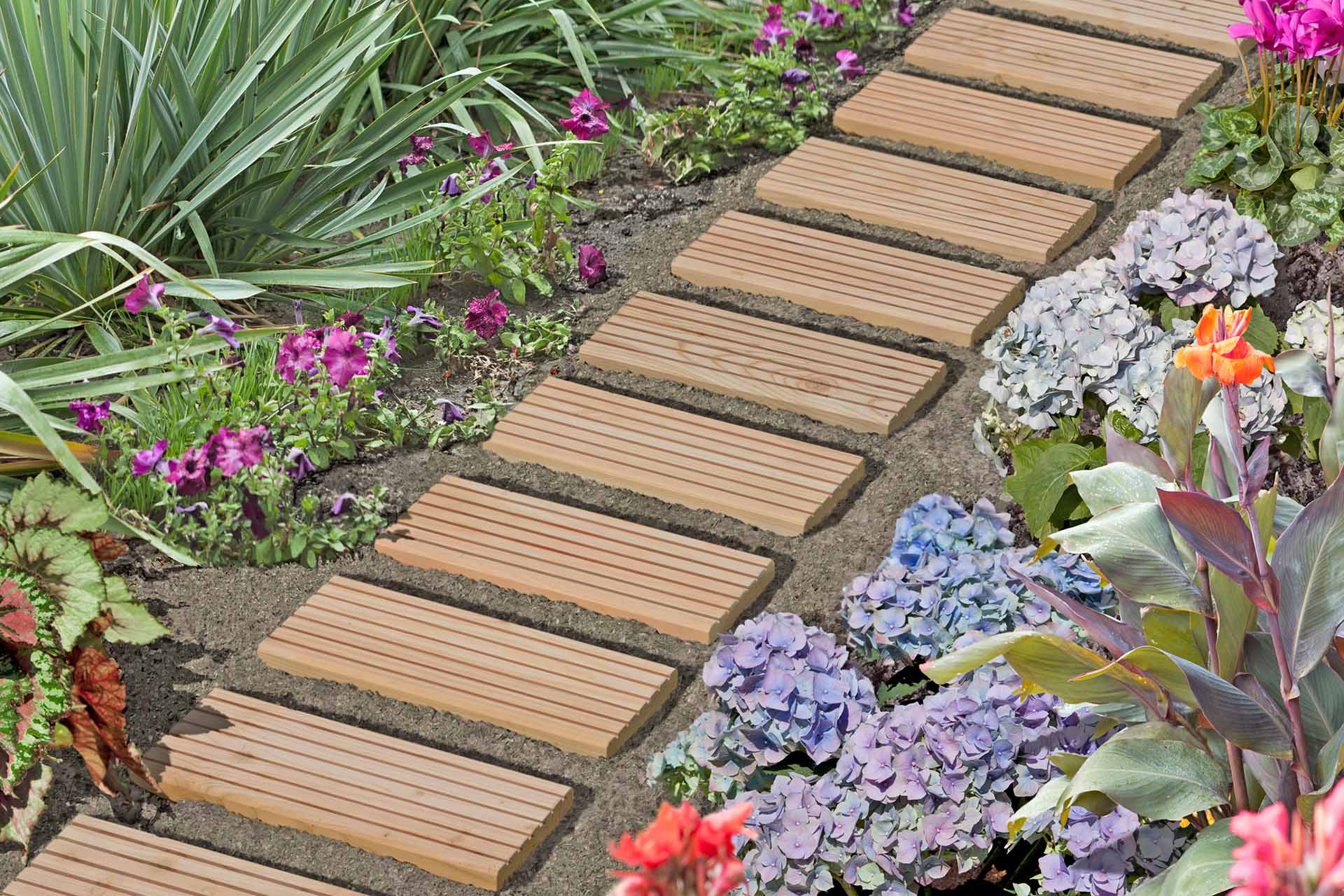Rollweg aus Lärchenholz  – Flexibler Holz-Gehweg für Garten, Teich & Terrasse