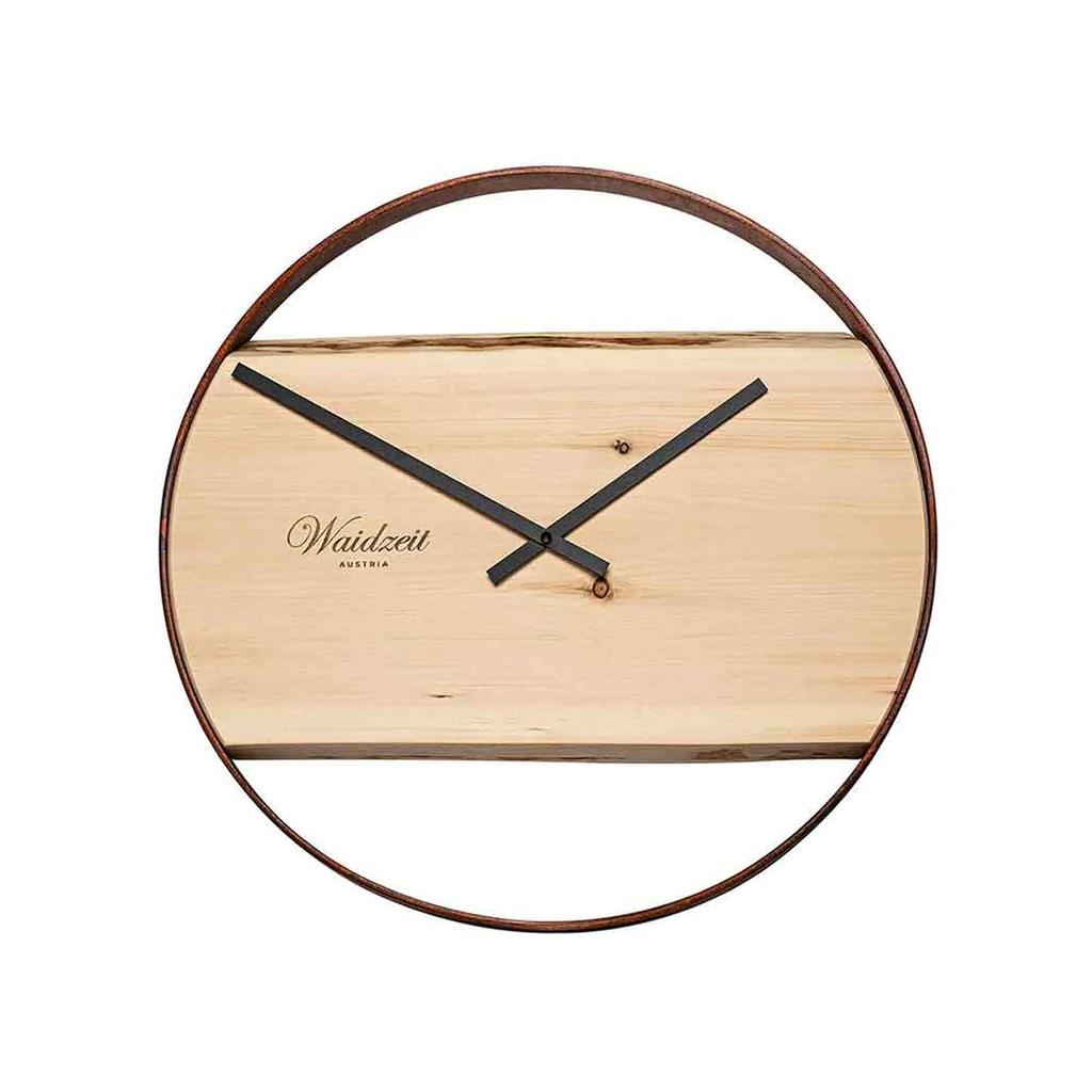Waidzeit Premium Wanduhr aus Holz, Zirbe, rund, Ø42cm