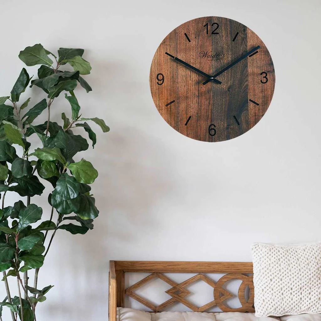 Waidzeit Tempus Wanduhr aus Holz, Walnuss, rund, Ø30,5cm