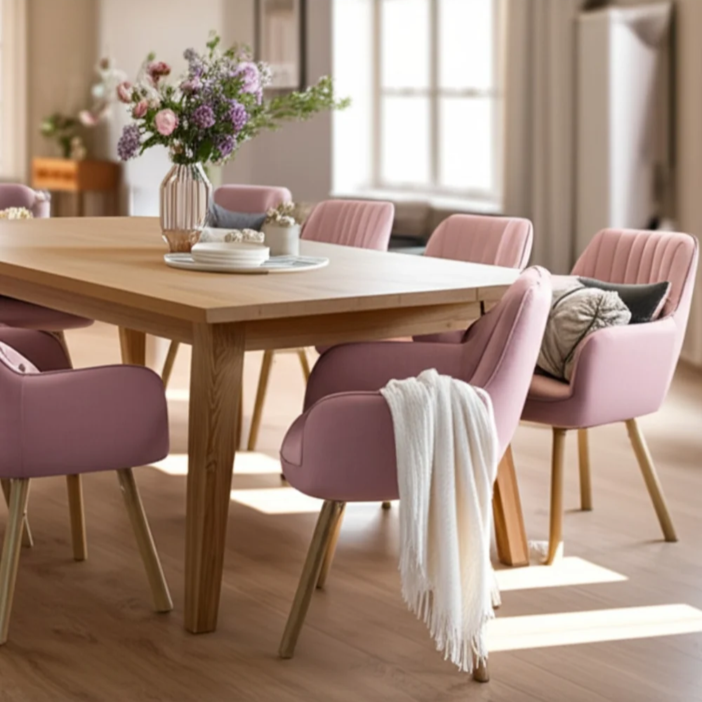 Esszimmerstühle mit Armlehnen & Eichenbeinen – 2er Set, Rosa
