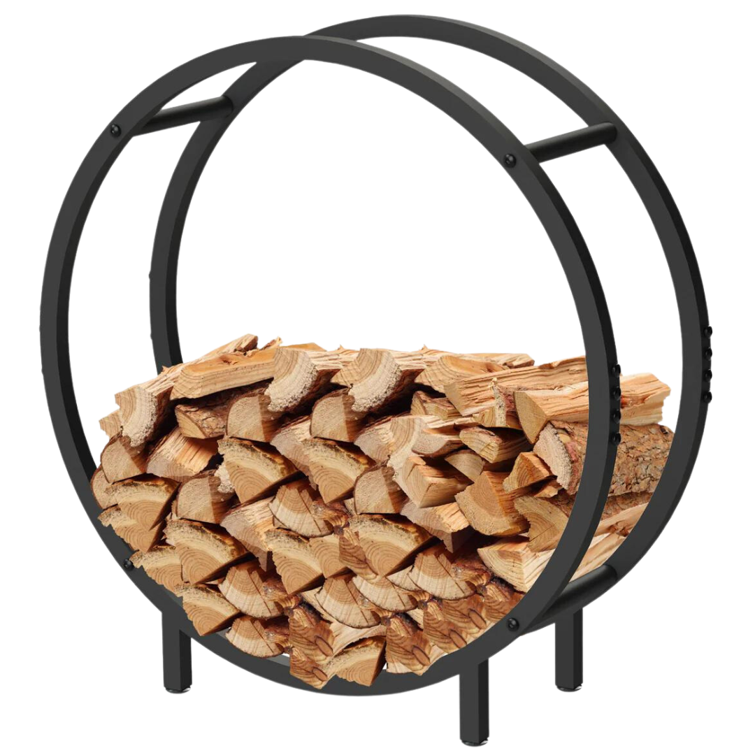 Kaminholzregal 62x60x20cm aus Metall Schwarz inkl. Ofenhandschuh