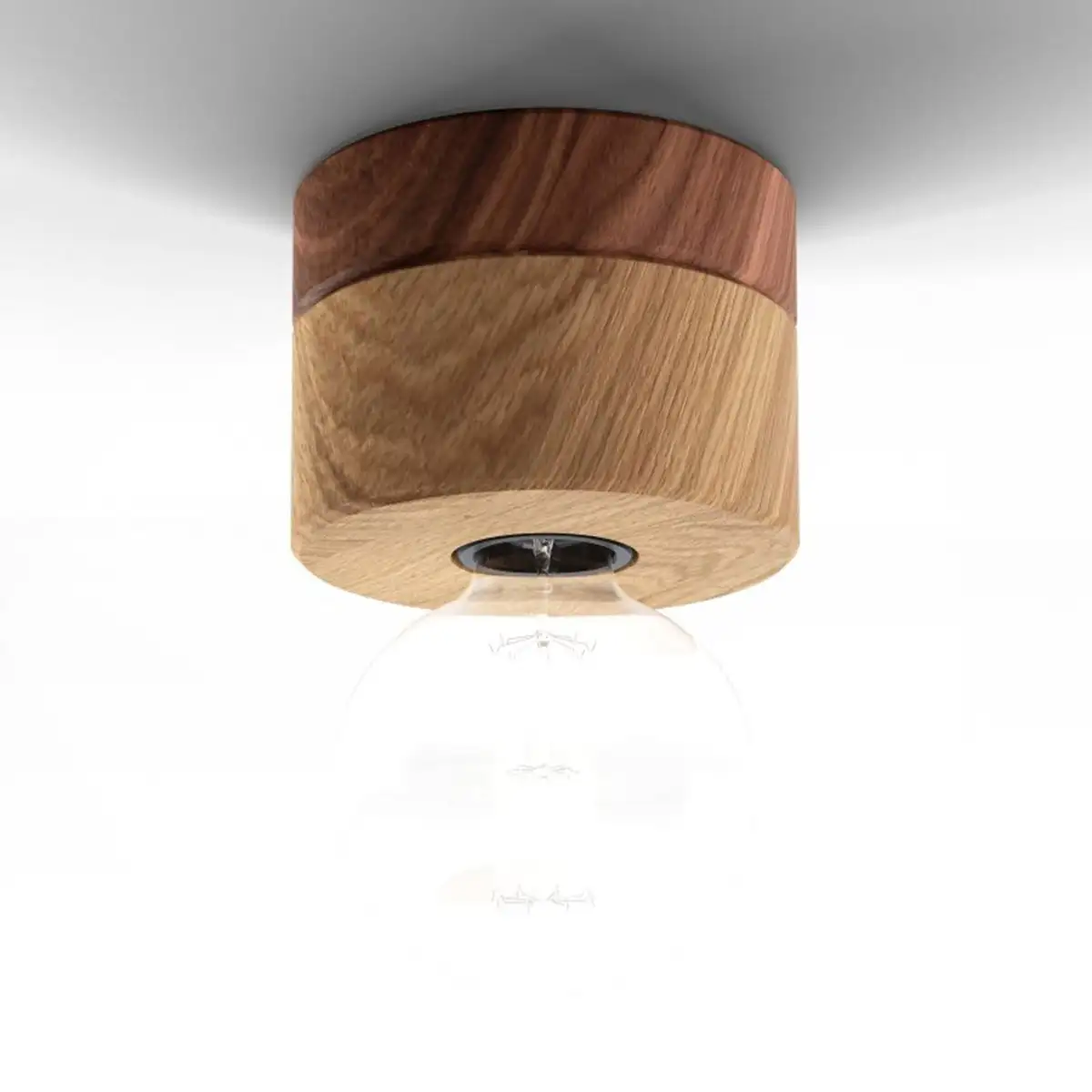 Deckenlampe aus Eiche Holz, Sockel in Walnuss, skandinavisches Design von ALMUT