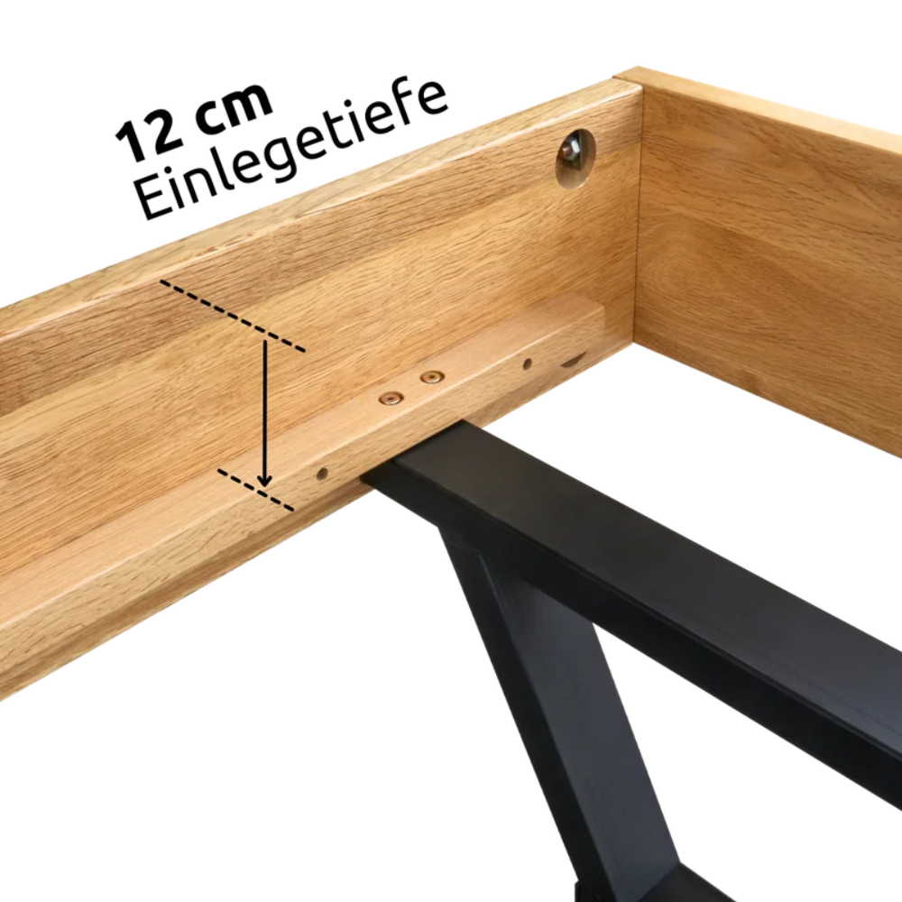 Massivholzbett aus Eiche ohne Kopfteil - 140 x 200 cm, Gestell aus Metall