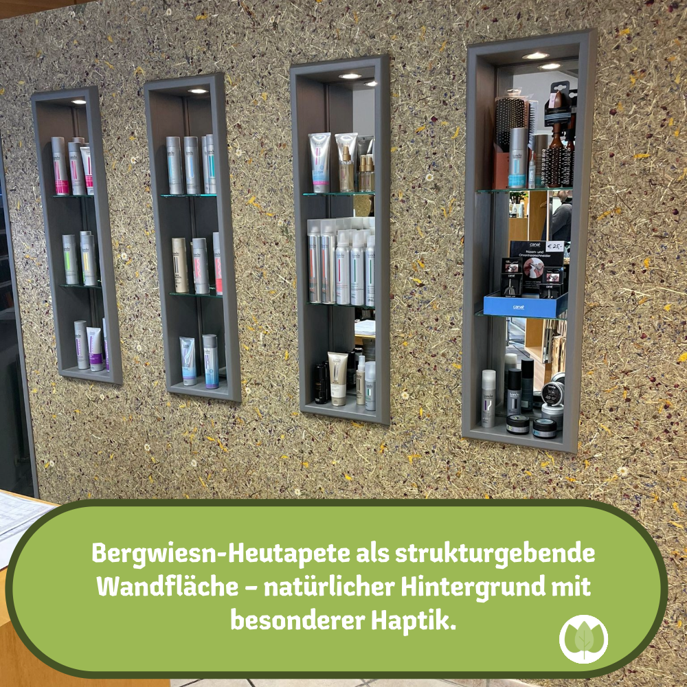 ORGANOID® BERGWIESN Heutapete (normal) auf Flachsvlies – Natürliches Alpenwiesen-Design mit Edelweiß