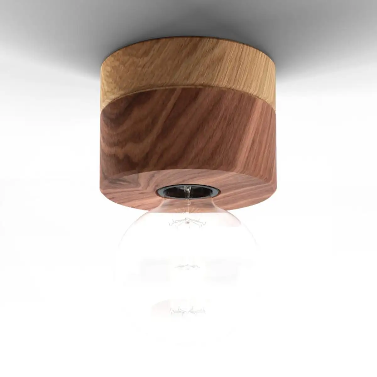 Deckenlampe aus Walnuss Holz, Sockel in Eiche, skandinavisches Design von ALMUT