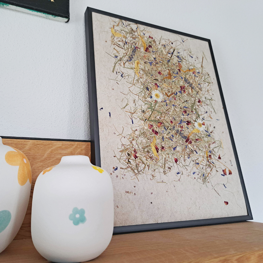 Almwiesn Wandbild aus echtem Heu & Blumen – Handgemacht in Tirol (30x40 cm)