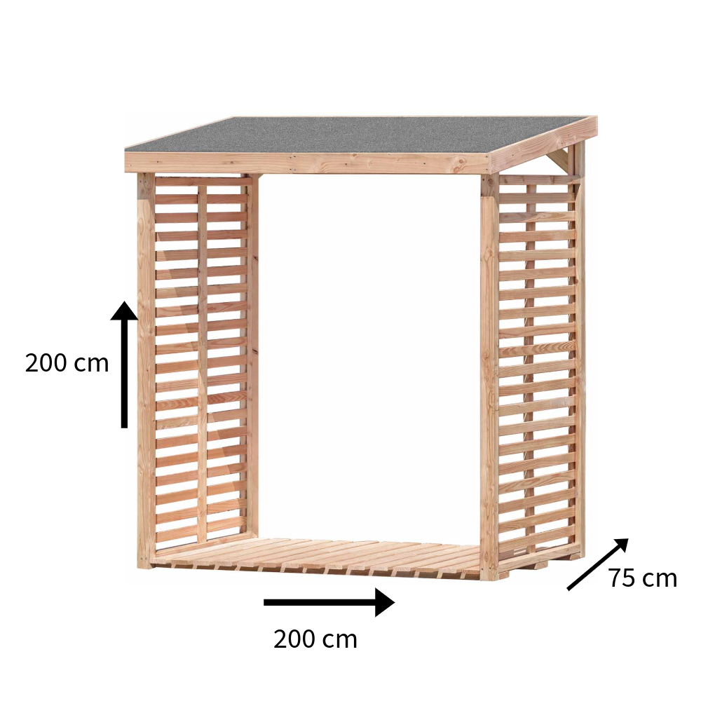 Kaminholzregal ohne Rückwand KAMO L 200 × 75 × 200 cm, ca. 2 m³ - Holzlager für 2 Reihen Brennholz, wetterfest & stabil