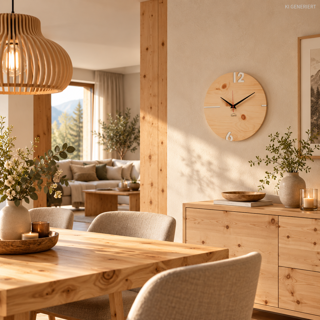 huamet® Puhr Wanduhr aus Holz – Zirbe Ø 30 cm, lautlos & handgefertigt