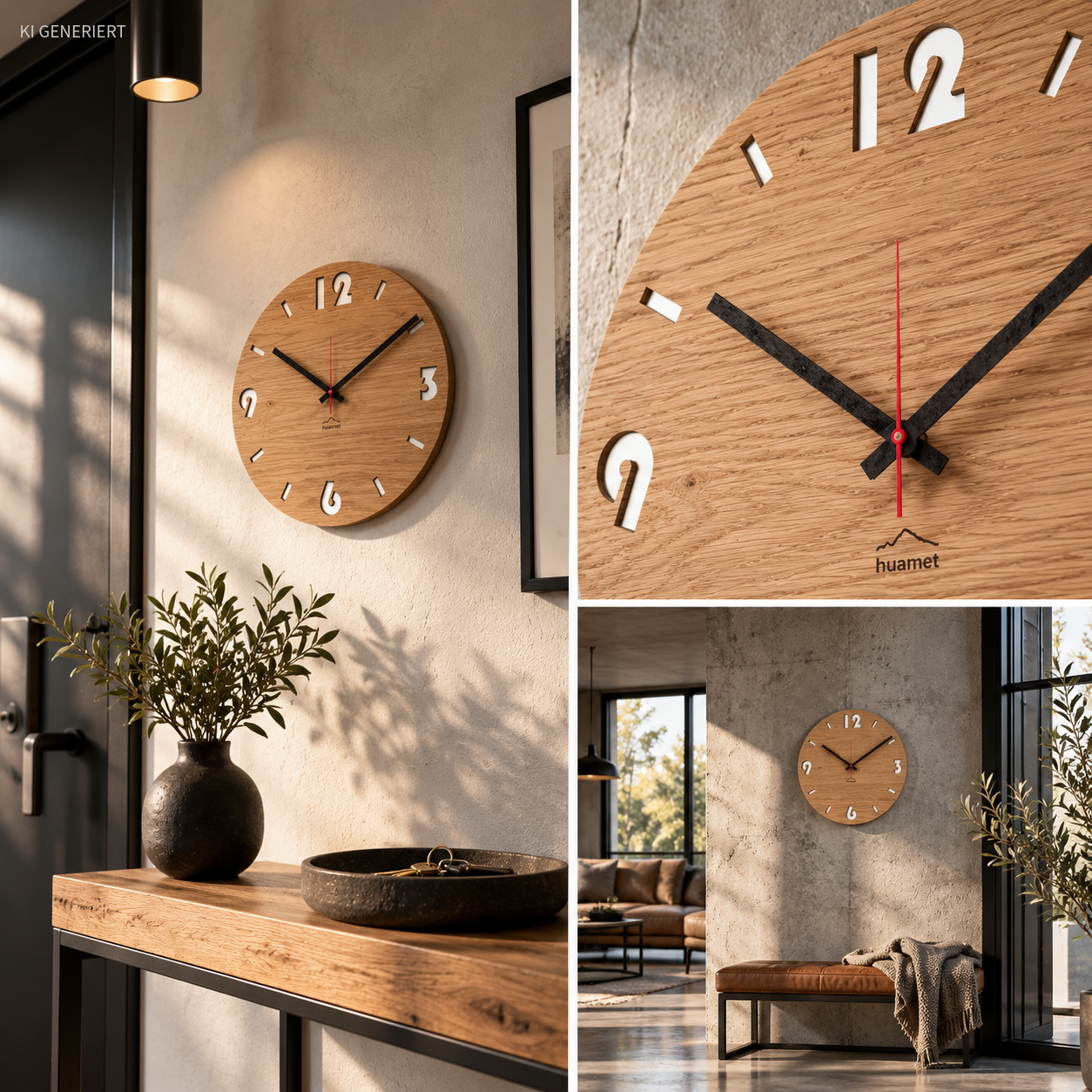 Wanduhr aus Holz – Eiche Ø 30 cm, rund & lautlos - huamet® Duhrchbruch