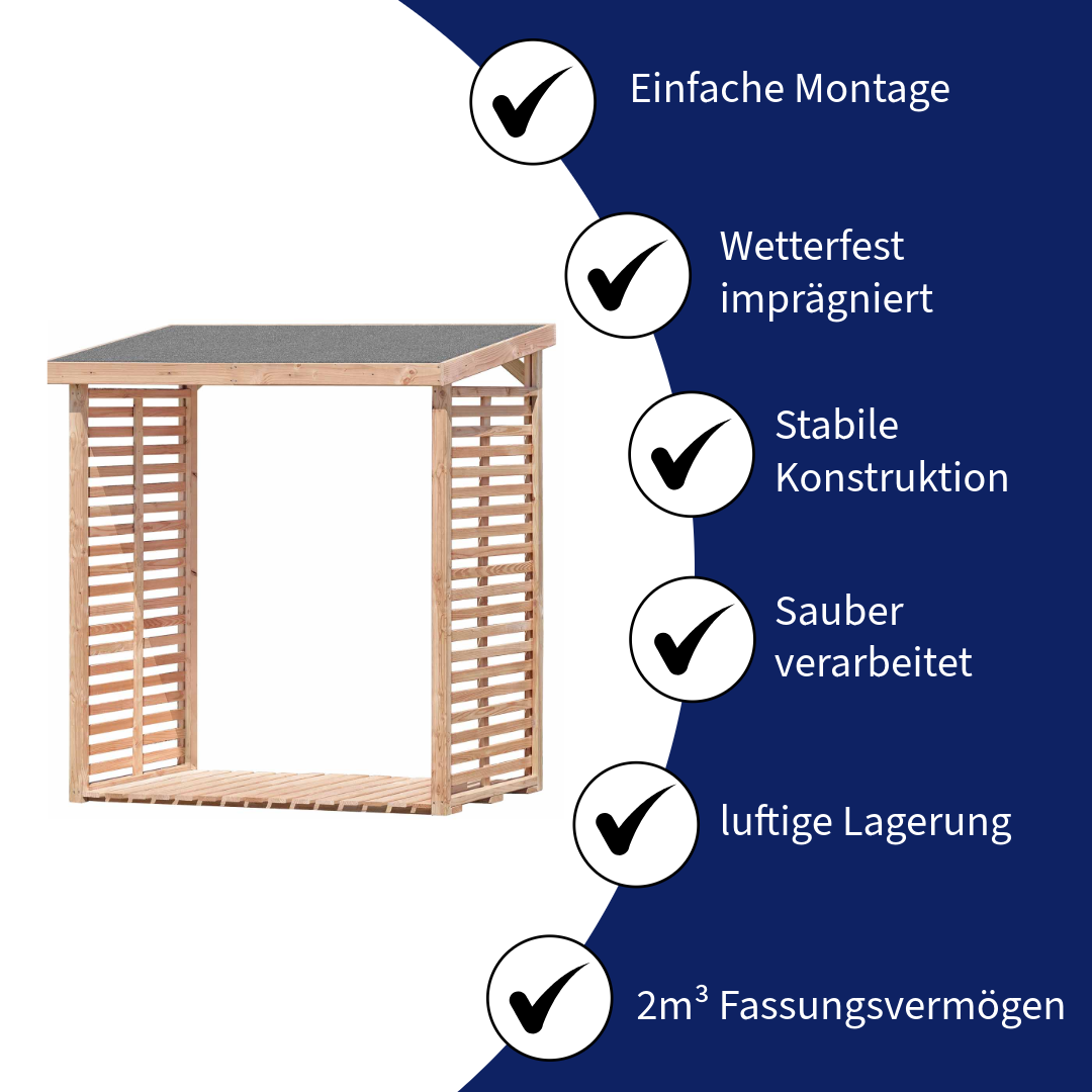 Kaminholzregal ohne Rückwand KAMO L 200 × 75 × 200 cm, ca. 2 m³ - Holzlager für 2 Reihen Brennholz, wetterfest & stabil