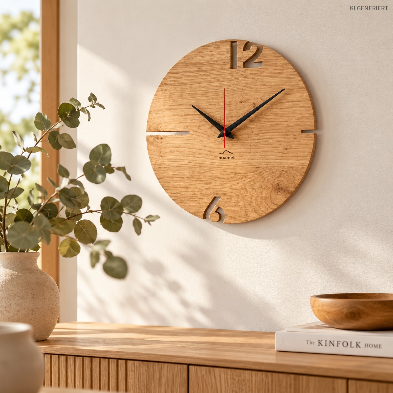 Wanduhr aus Holz Eiche Ø 30 cm – lautlose Holzwanduhr | huamet® Puhr, handgefertigt