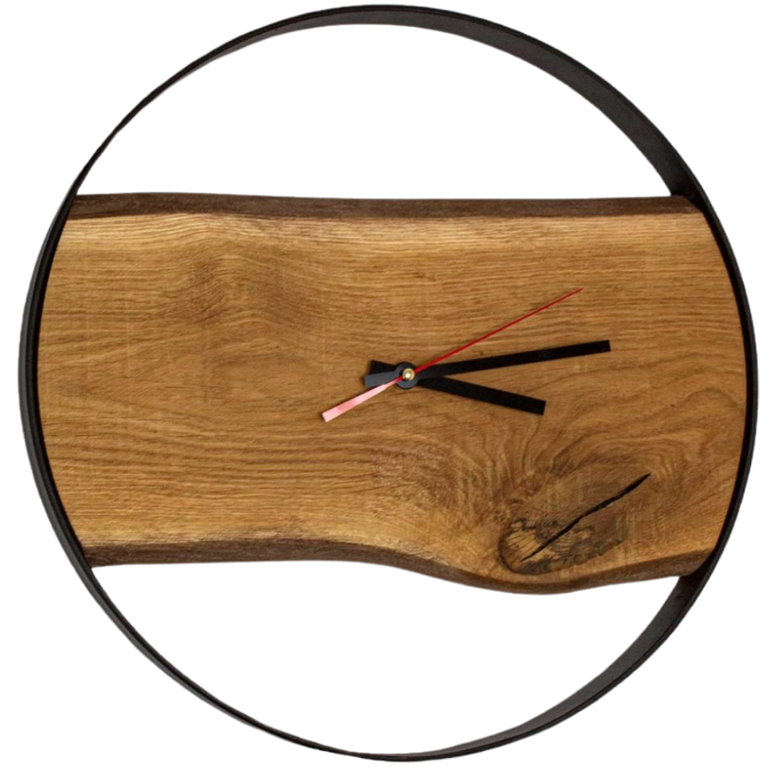 Wanduhr mit Stahlrahmen aus massiver Eiche