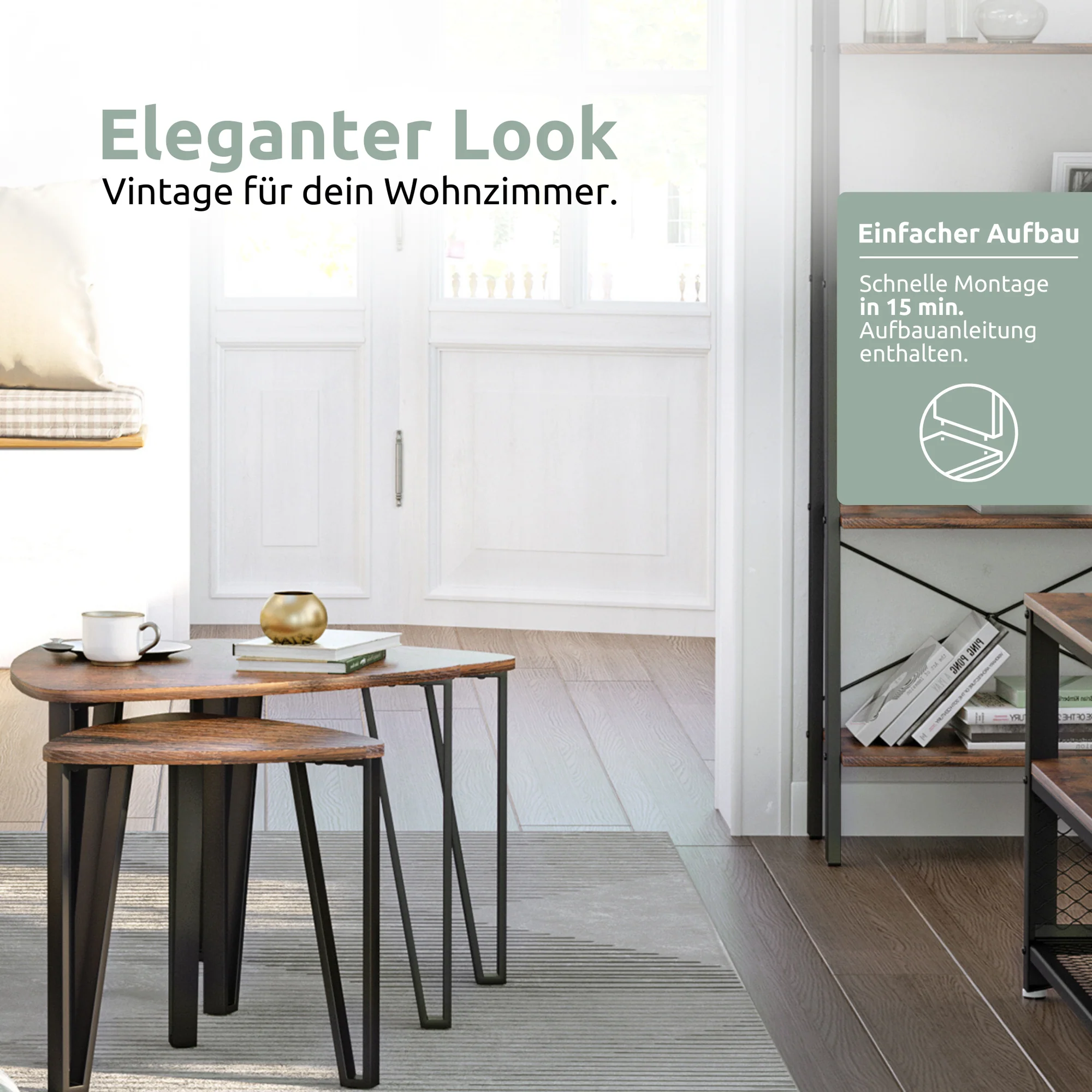 Beistelltisch „Radon“ 3er-Set – Industrial-Look mit Holz & Metall
