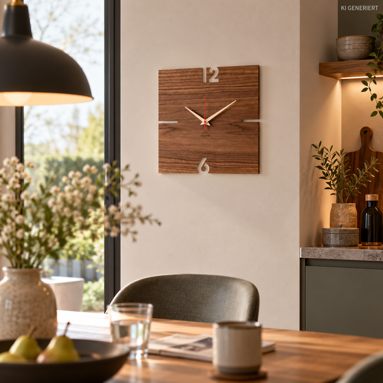 huamet® Puhr Wanduhr aus Holz – Nussbaum 30 × 30 cm, eckig, lautlos & handgefertigt