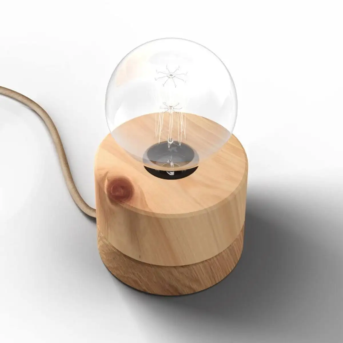 Tischlampe aus Zirbe Holz, Sockel in Eiche, skandinavisches Design von ALMUT, mit Kabel (1,8m Länge)