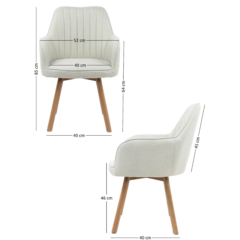 Esszimmerstühle mit Armlehnen & Eichenbeinen – 2er Set, Creme