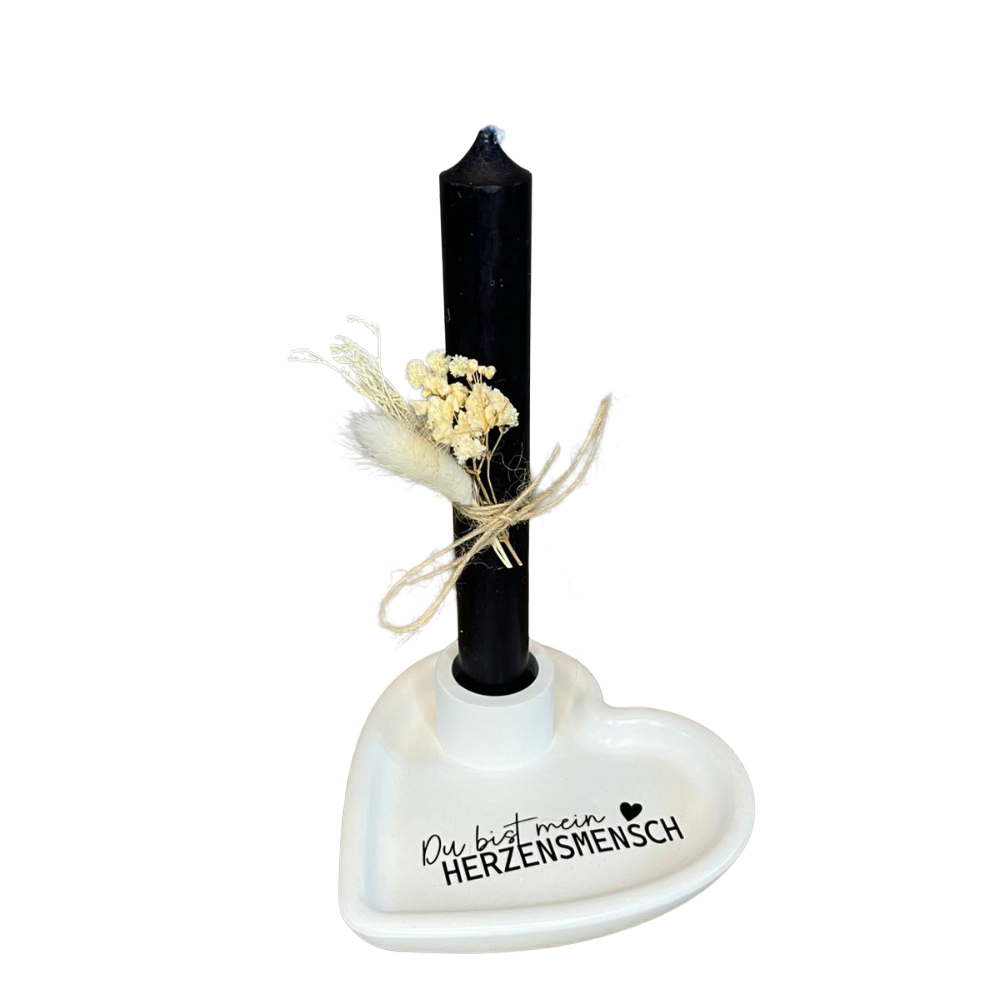 Kerzenhalter Herz – mit Kerze & Trockenblumen