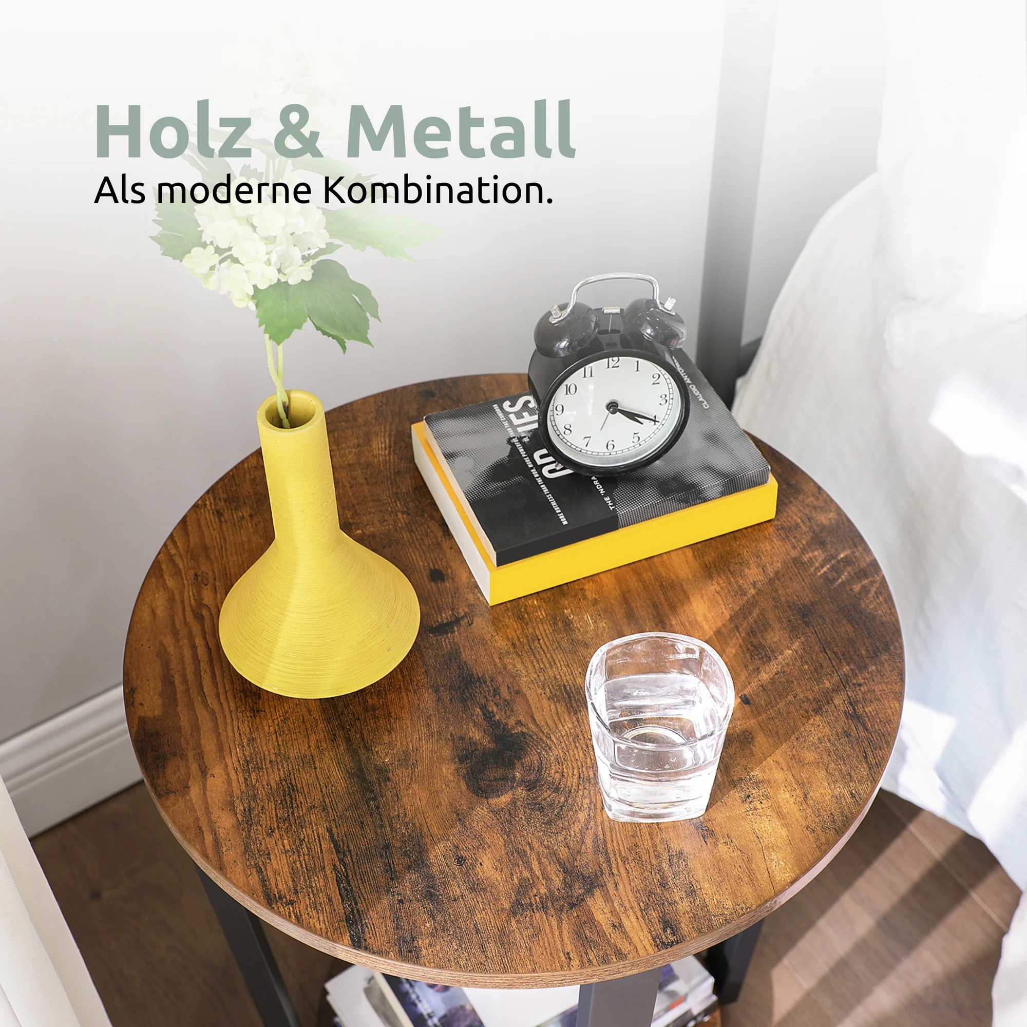 Beistelltisch „Lorie“ rund – Industrial-Look mit Holz & Metall