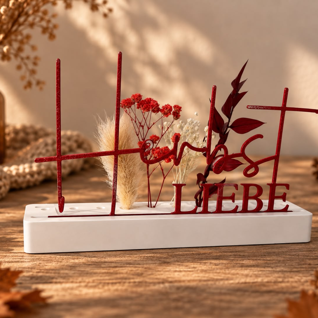 Deko-Aufsteller „Herbst“ & „Herbst LIEBE“ mit Trockenblumen – handgegossene Dekoration