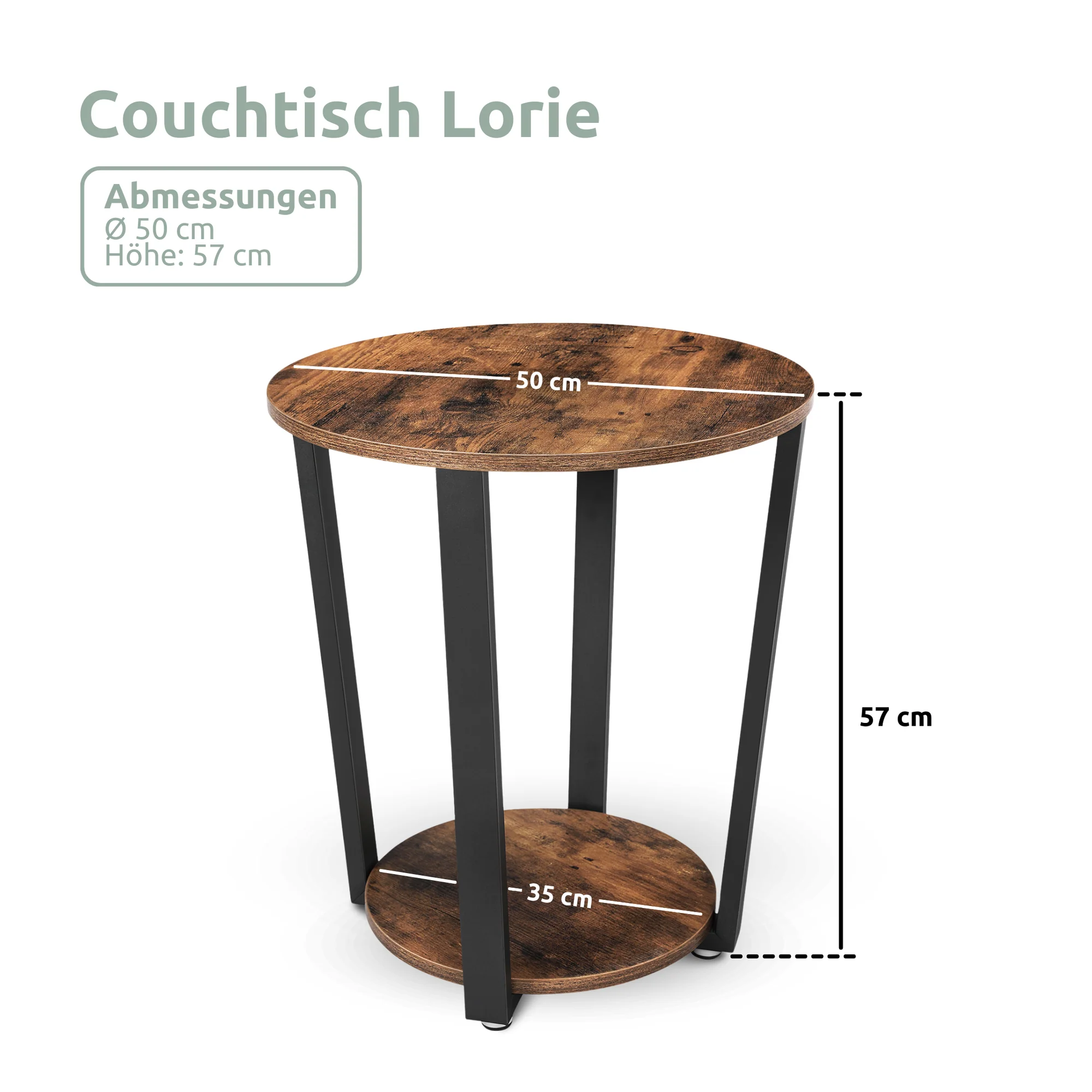 Beistelltisch „Lorie“ rund – Industrial-Look mit Holz & Metall