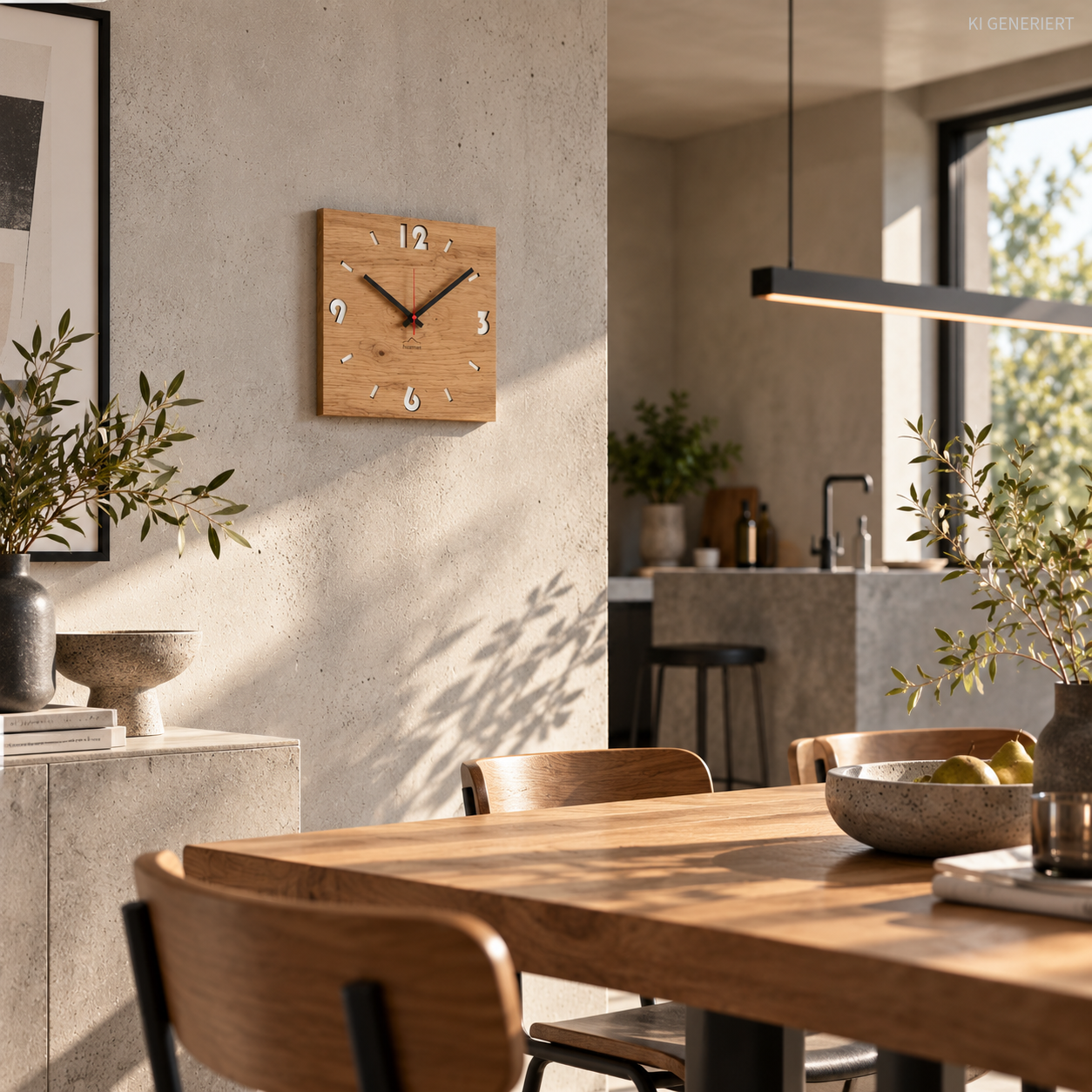 Wanduhr aus Holz – Eiche 30 × 30 cm, eckig & lautlos - huamet® Duhrchbruch