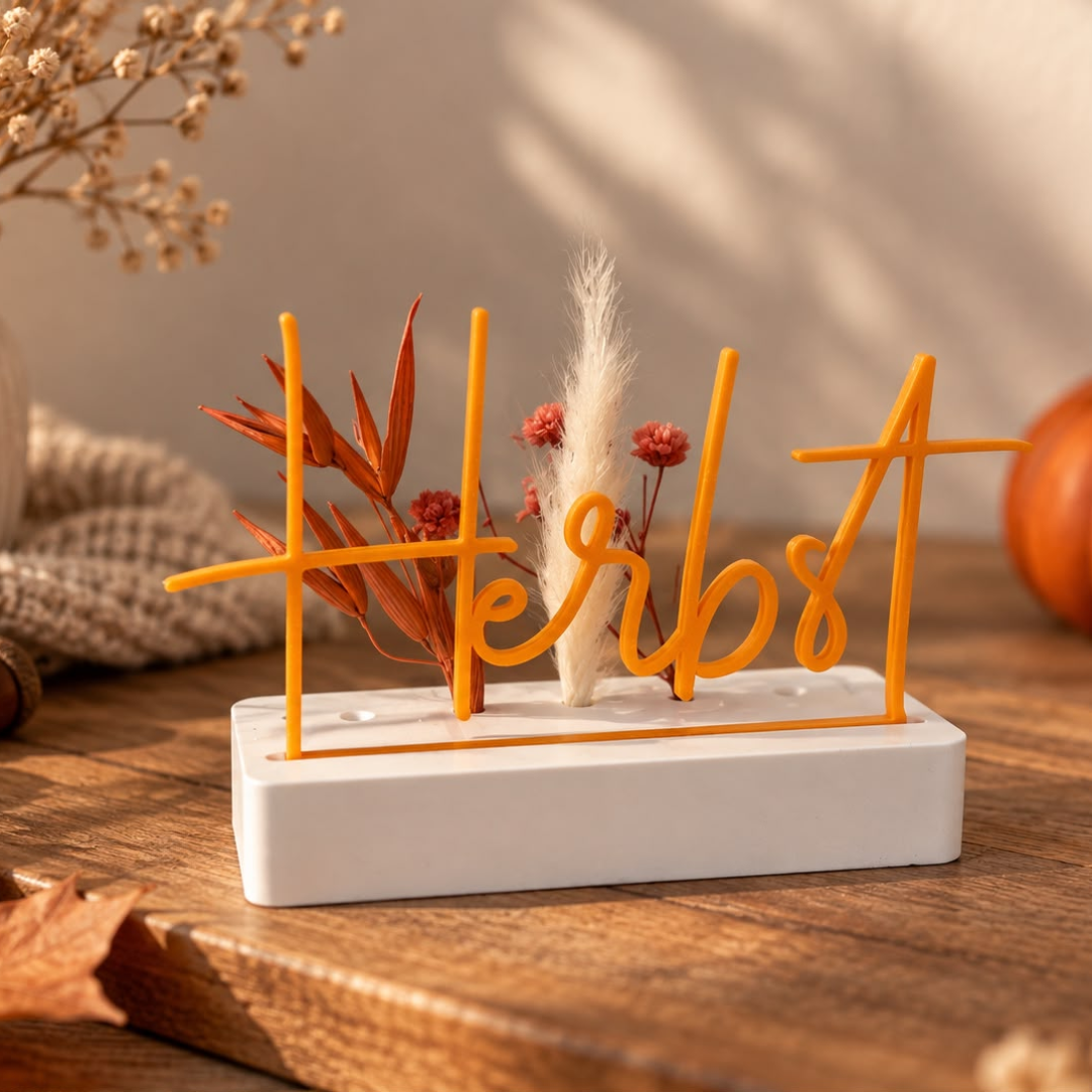 Deko-Aufsteller „Herbst“ & „Herbst LIEBE“ mit Trockenblumen – handgegossene Dekoration