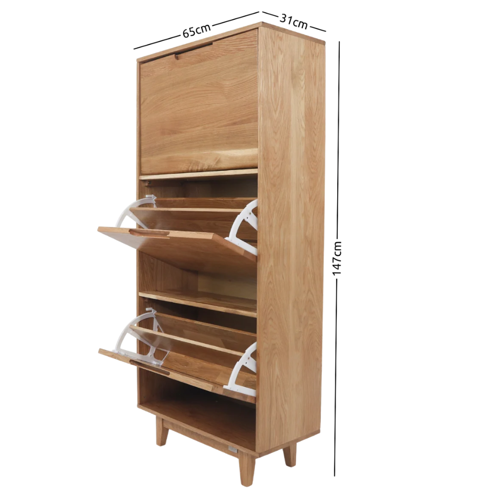 Schuhschrank aus massiver Eiche – 3 Klappfächer