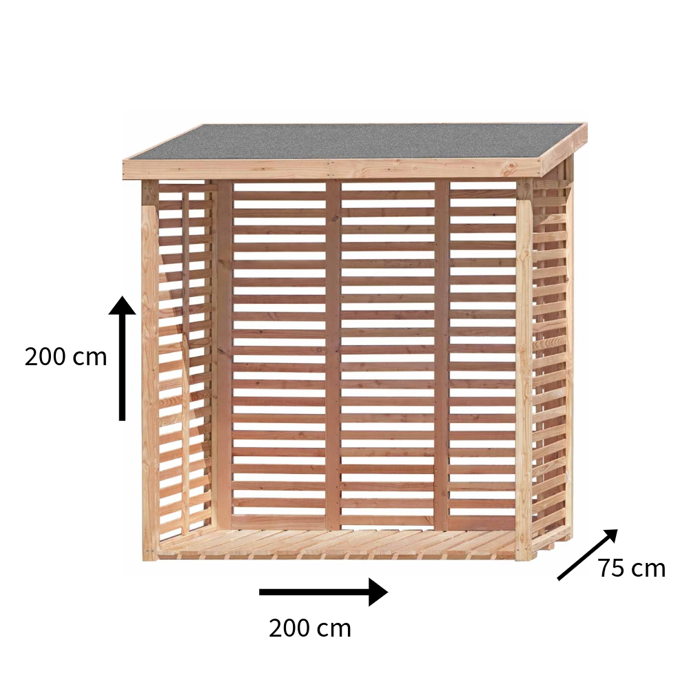 Kaminholzregal mit Rückwand KAMO L 200 × 75 × 200 cm, ca. 2 m³ - Holzlager für 2 Reihen Brennholz, wetterfest & stabil