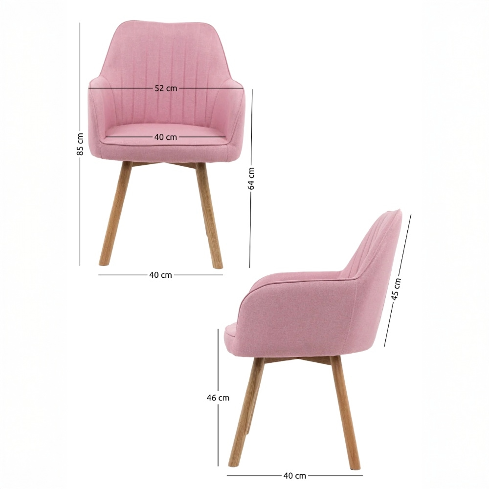 Esszimmerstühle mit Armlehnen & Eichenbeinen – 2er Set, Rosa