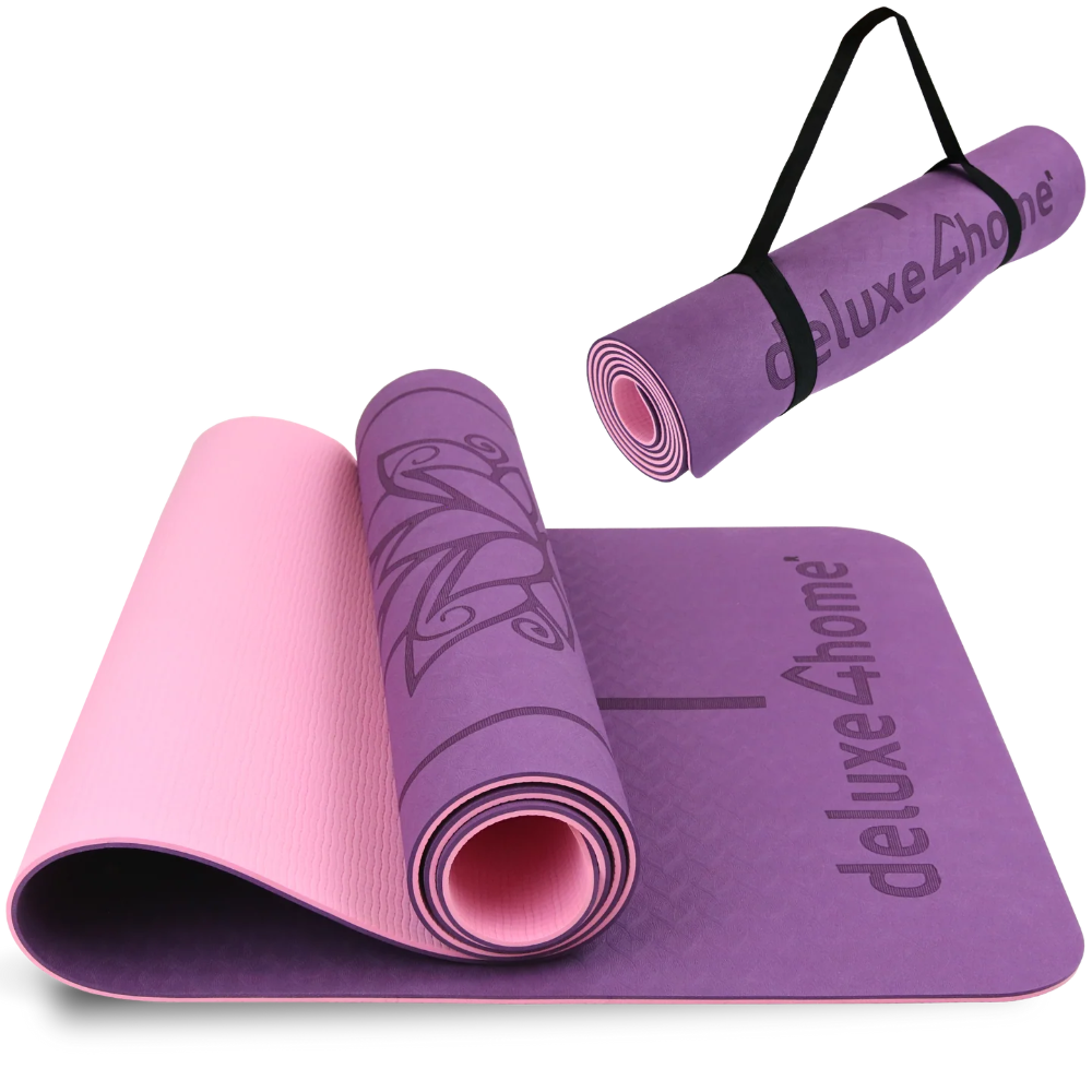 Yogamatte rutschfest TPE I mit Tragegurt und Ausrichtungslinien - Violett/Rosa