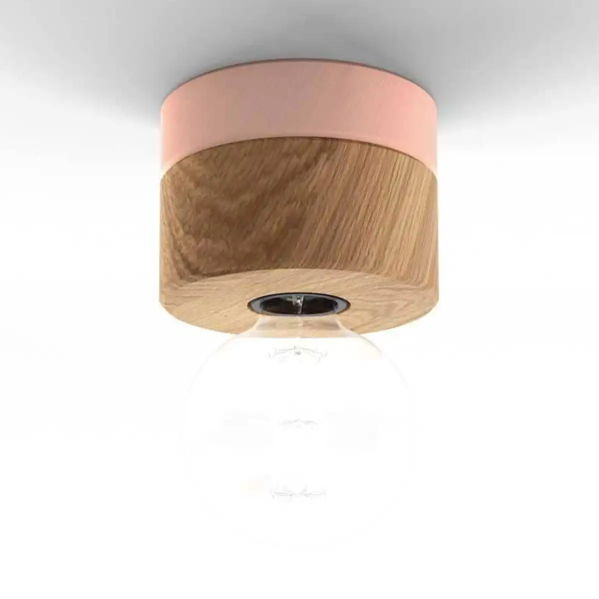 Deckenlampe aus Eiche Holz, Sockel in zartrosa, skandinavisches Design von ALMUT