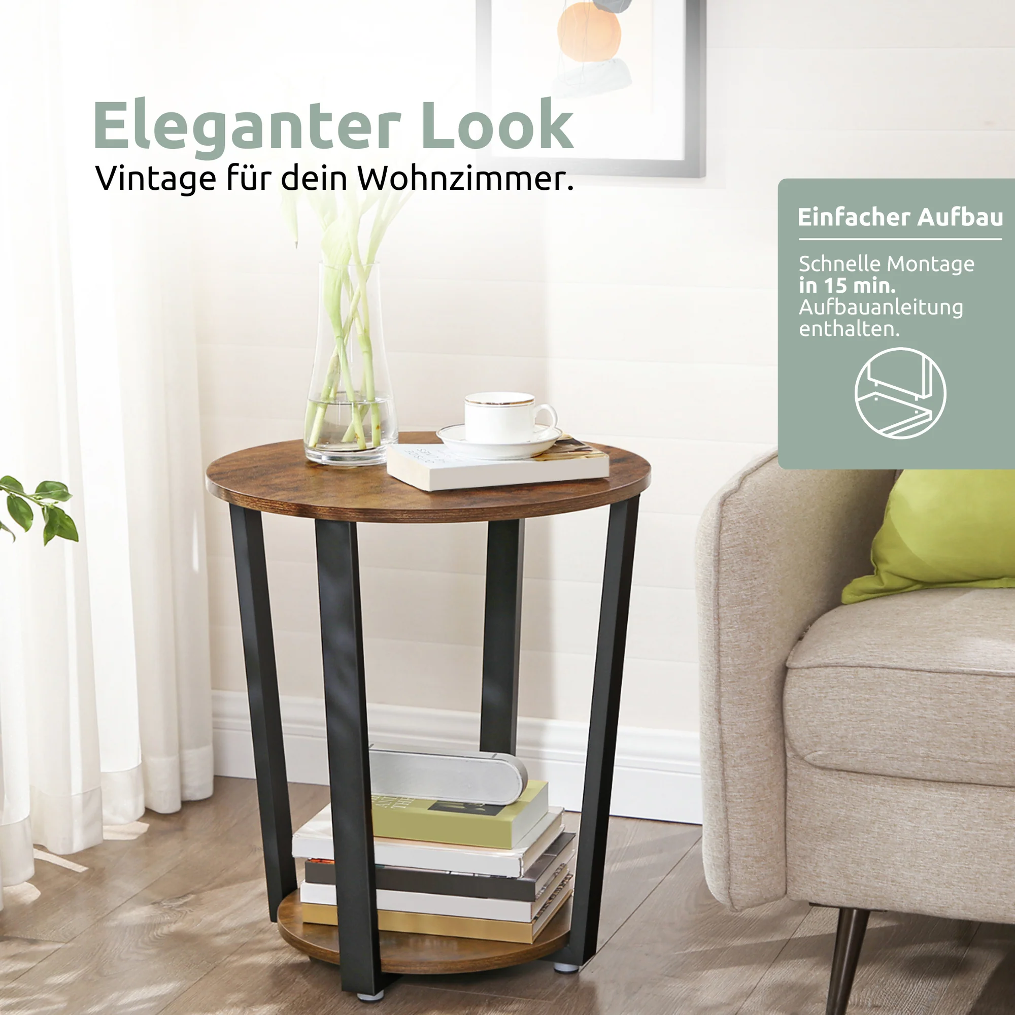 Beistelltisch „Lorie“ rund – Industrial-Look mit Holz & Metall
