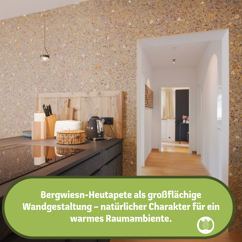 ORGANOID® BERGWIESN Heutapete (normal) auf Flachsvlies – Natürliches Alpenwiesen-Design mit Edelweiß