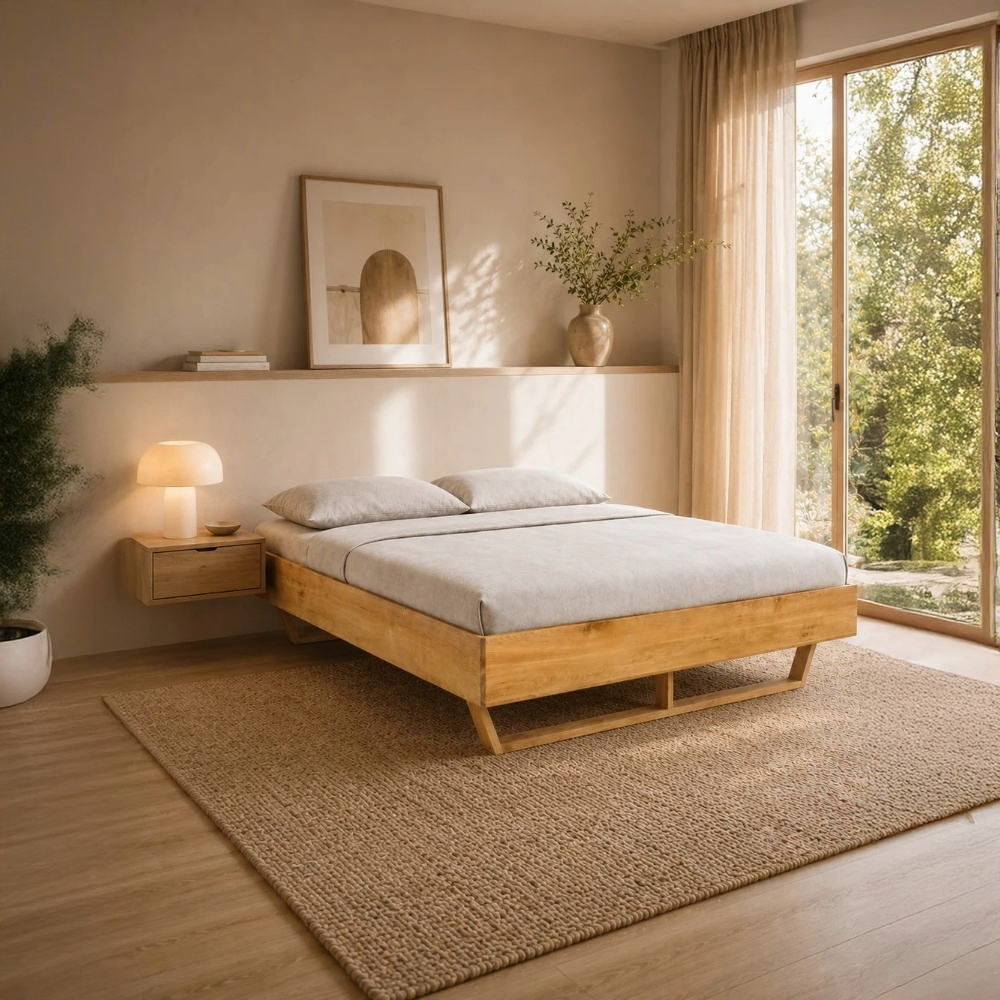 Massivholzbett aus Eiche ohne Kopfteil - 160 x 200 cm, Gestell aus Holz