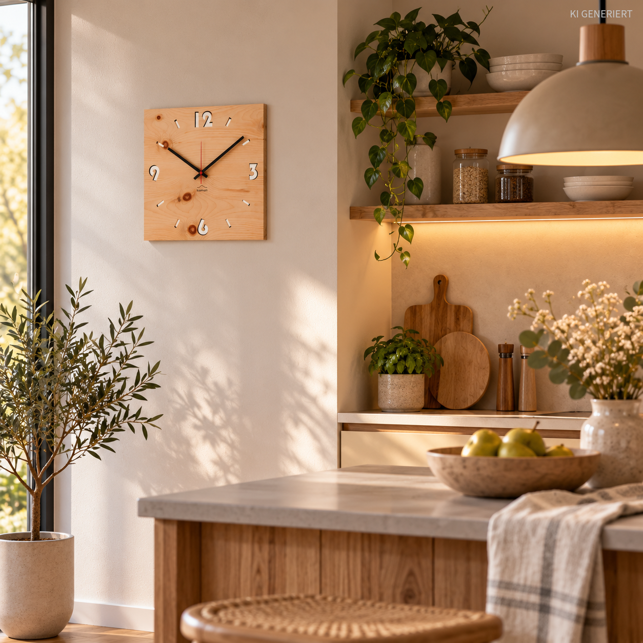 Wanduhr aus Holz – Zirbe 30 × 30 cm, eckig & lautlos - huamet® Duhrchbruch